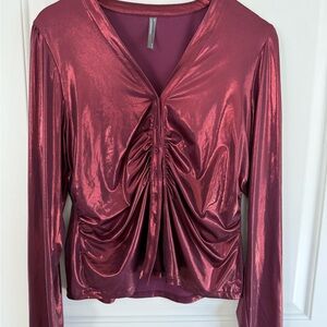 Metallic Burgundy Ruched Women's Top Anthropologie
